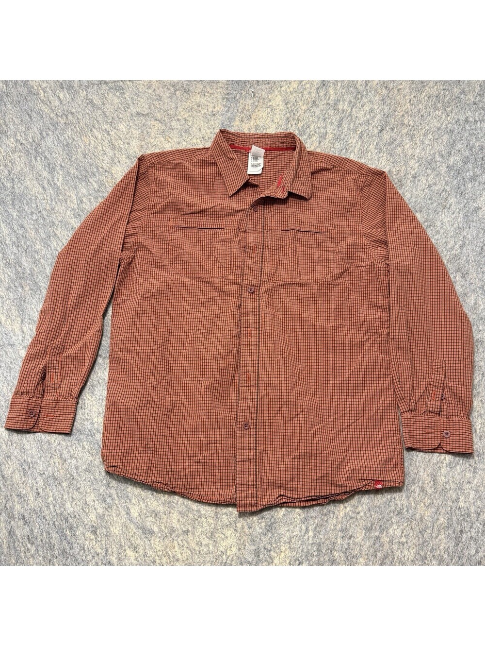 The North Face Shirt Mens XL Orange Black Plaid Long Sleeve Button Up Cotton